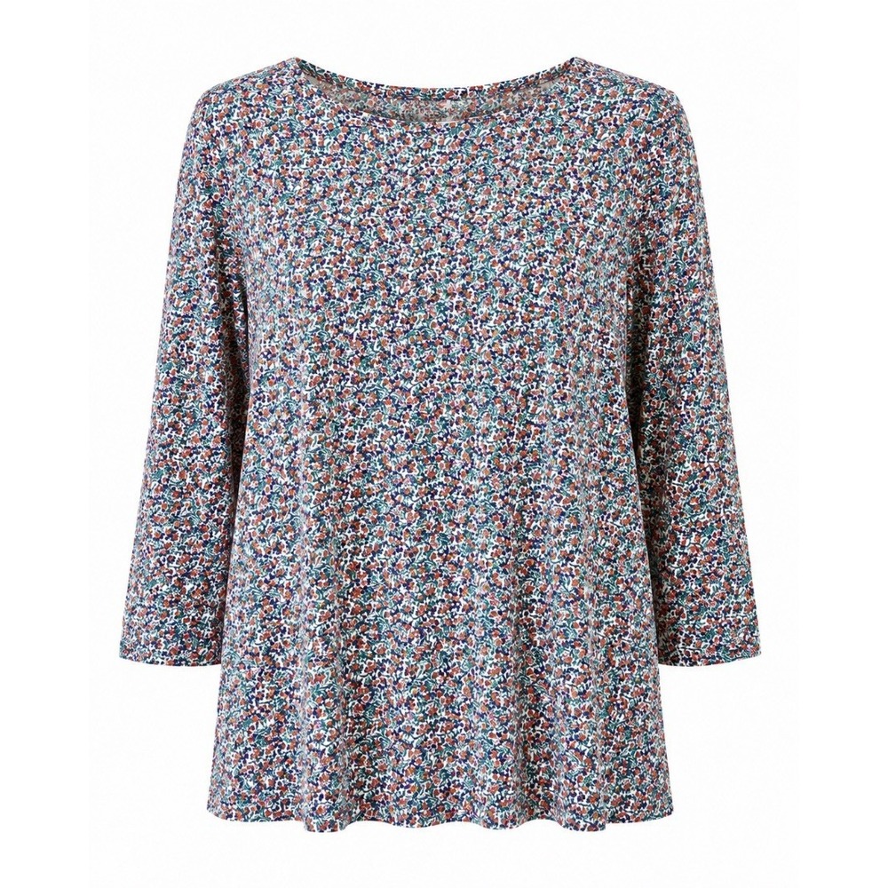 Croft Barrow Womens Plus 2X Floral Print 3/4 Sleeve Boatneck Top Blouse Cotton